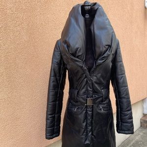 Italian Leather parka winter Coat with belt